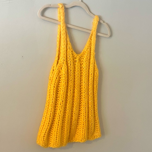 Zara Chunky Knit Yellow Tank Sweater Vest Boho Slouchy Top Small - Picture 3 of 4